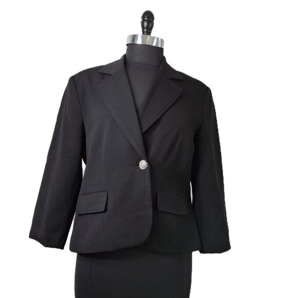 Vintage Womens Black Cropped Blazer Plus Sz 16 Petite Lined Office Smart - Picture 2 of 8